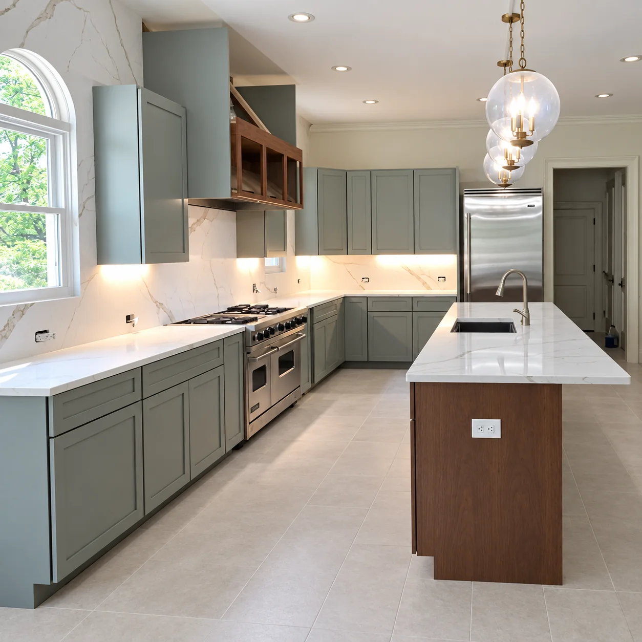Remodelación de cocina en cuarzo Calacatta Phoenix Gold en Duluth